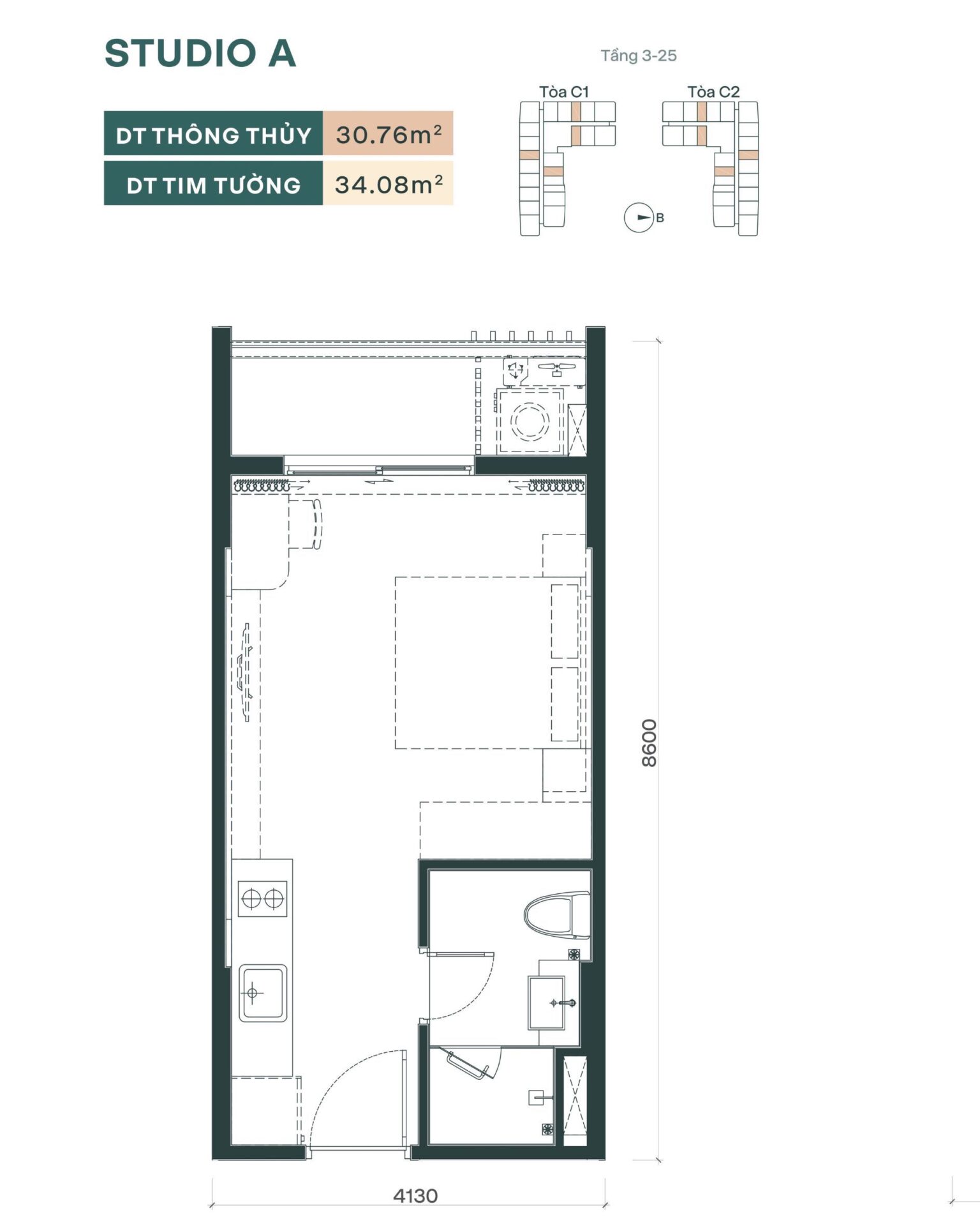 Dòng Căn hộ Studio (30.76 m² - 31.00 m²)